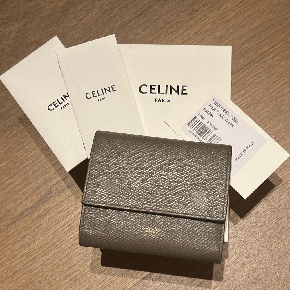 CELINE Small Trifold Wallet Leather Pebble 10B573BEL